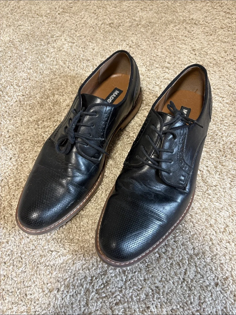 Men's Steve MADDEN Black Leather Dress Shoes - Classic Dress Lace-Up